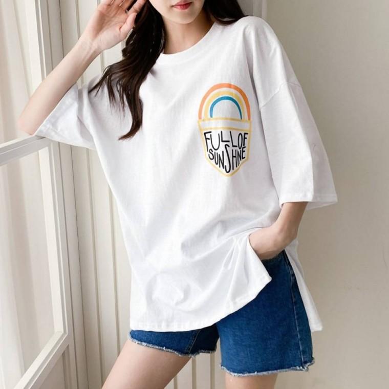HL] 반팔티 빅사이즈 레인보우 컬러풀 라운드 반티