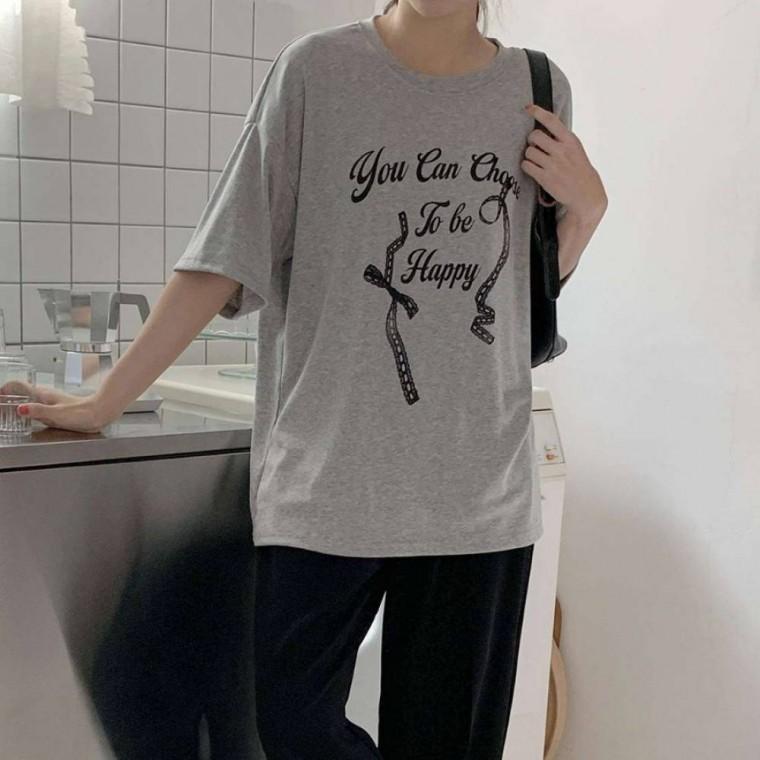 HL] 티셔츠 레터링 빅사이즈 해피 반팔 캐주얼 기본핏