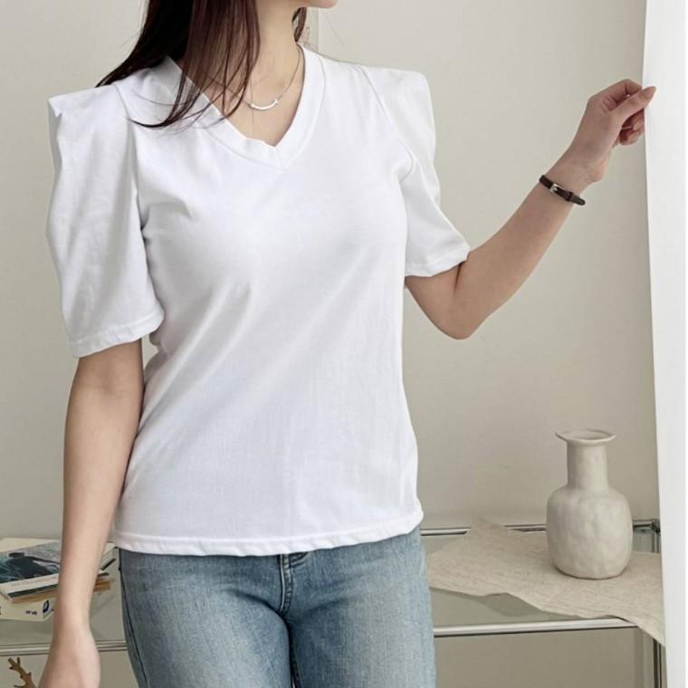 HL] 반팔티 루즈핏 빅사이즈 어깨셔링 V넥 반팔티셔츠