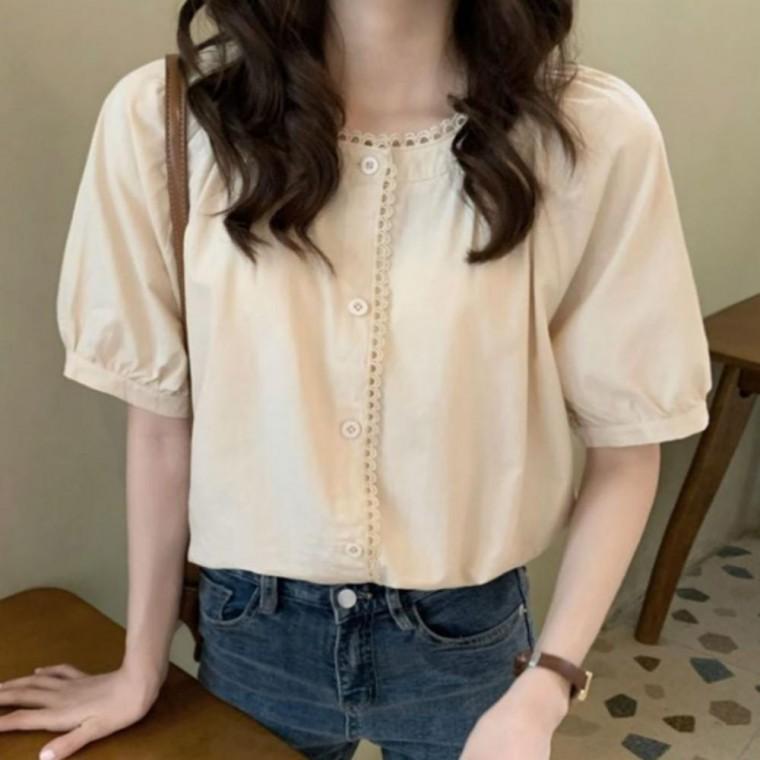 여성블라우스 블랙 정장 반팔블라우스 시원한 여성 깔끔한 하객 기본데일리룩 여름 이너 블라우스 반팔 소