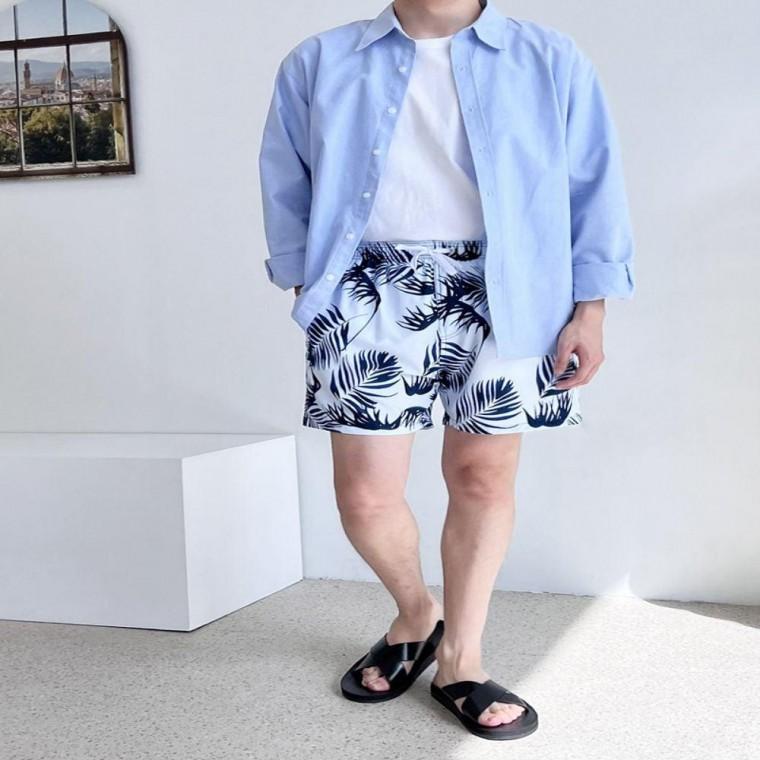 남자여름바지 시원한바지 여름 비치웨어 남성 래쉬가드 반바지-메쉬이너