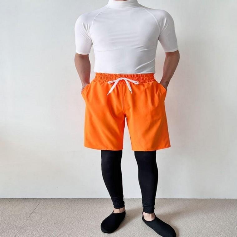 남자여름바지 오렌지 여름 시원한바지 비치룩 반바지+워터레깅스 남성 매쉬팬티