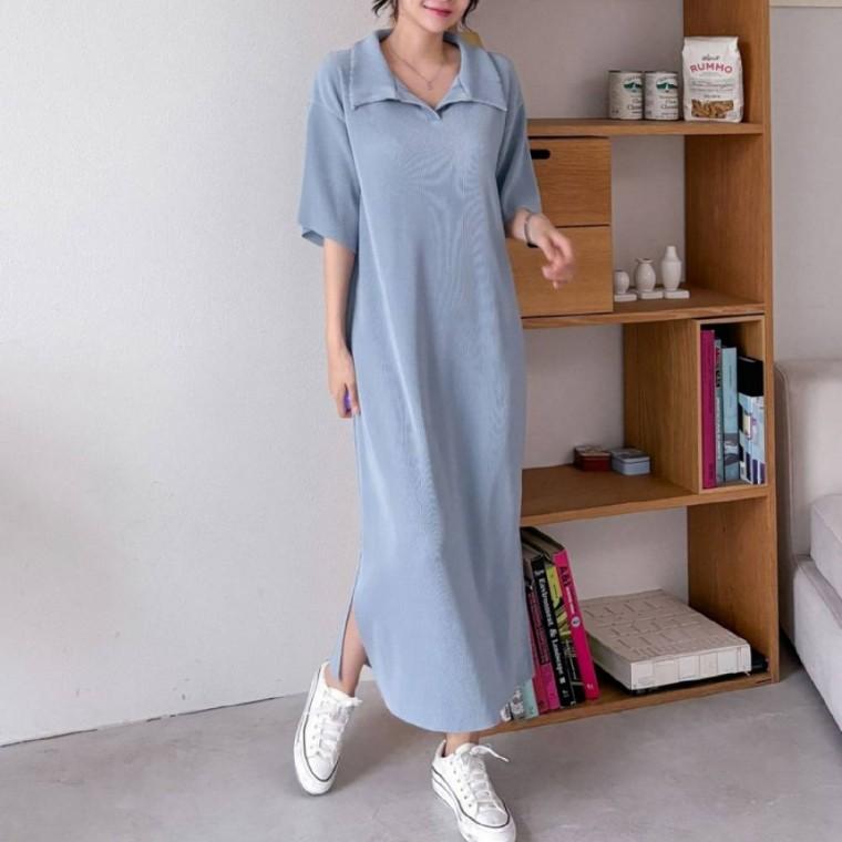 HL] 원피스 롱 주름카라 카라포인트 감성룩 하객룩