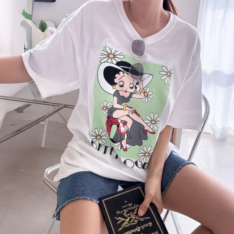 HL] 티셔츠 롱 반팔 데이지 빅사이즈 캐주얼 기본핏