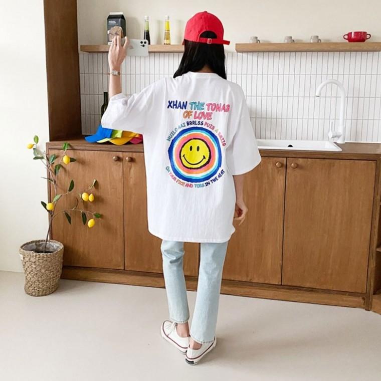 HL] 티셔츠 롱 반팔 레인보우 빅사이즈 캐주얼 기본핏