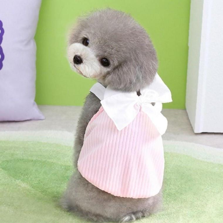 시원한 강아지 프리미엄 빅리본 나시티 1P 파스텔 여름 멜빵 티셔츠