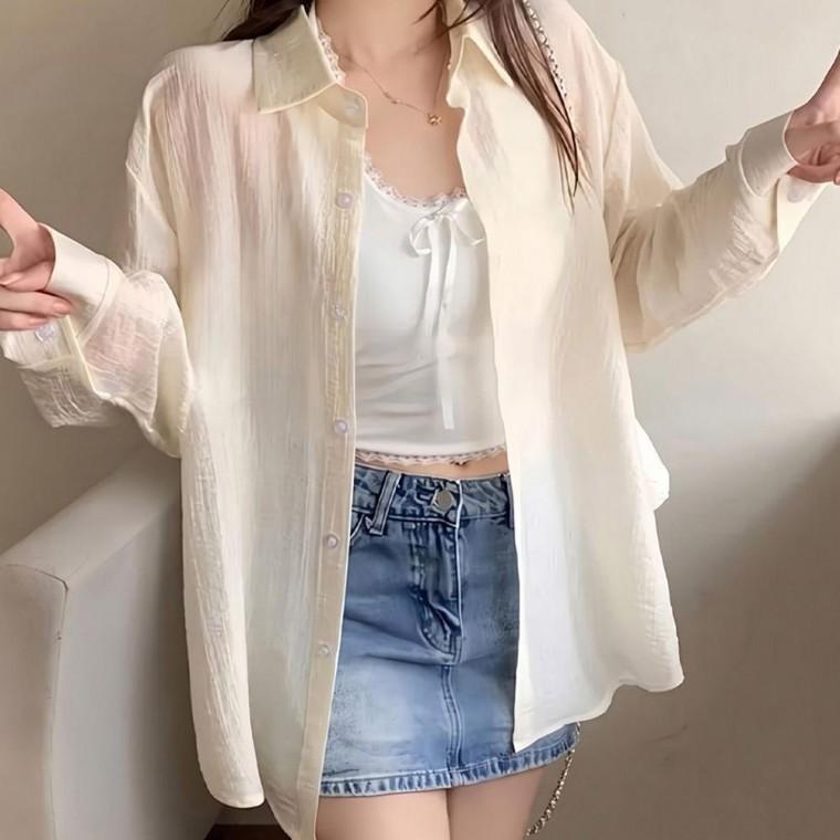 셔츠 여성 은은한 시스루 코디 시원한 편한 여리 루즈핏