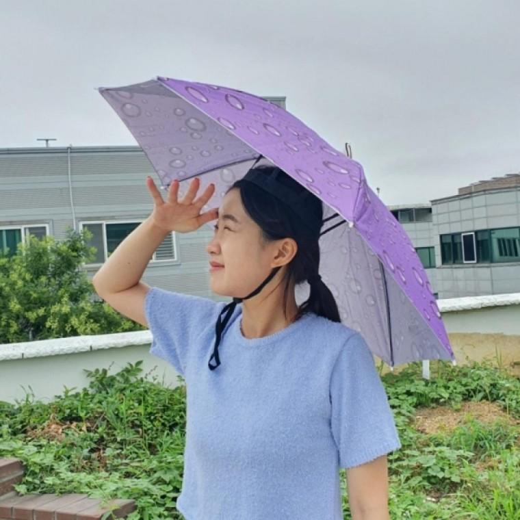 머리에 쓰는 우산모자 중형 퍼플