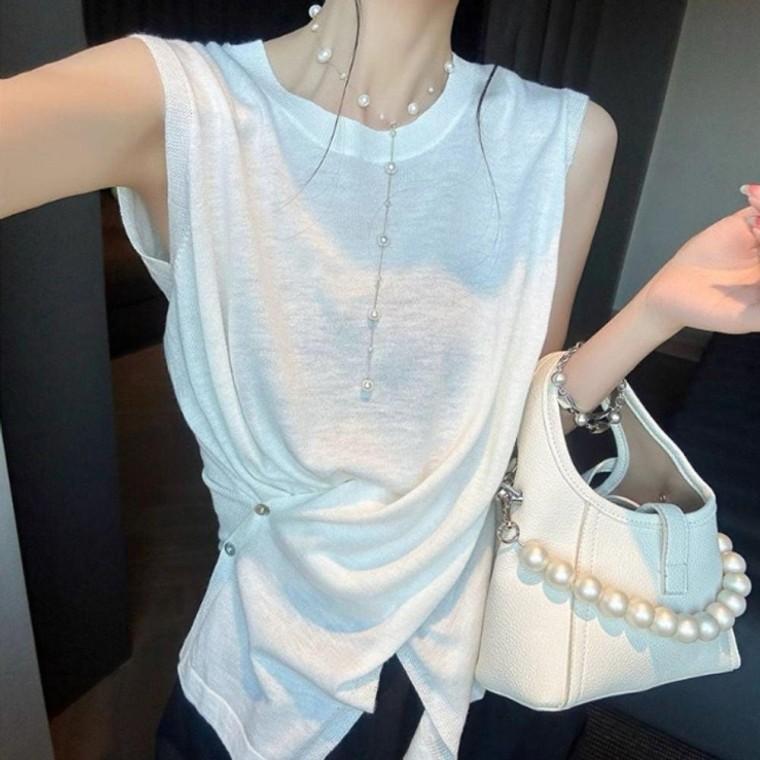 슬리브리스 티 나시티 1P 나시 여성 이너 버튼 시원한 포인트 패션 여름 원픽 셀파