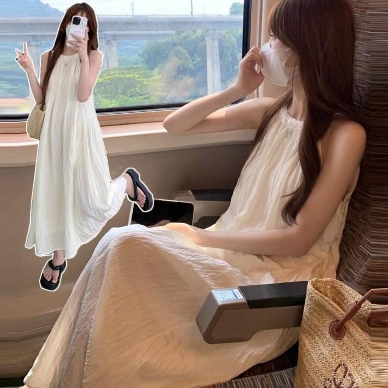 데일리룩 홀터넥 원피스코디 시원한 롱원피스 플레어원피스 롱 캐주얼원피스