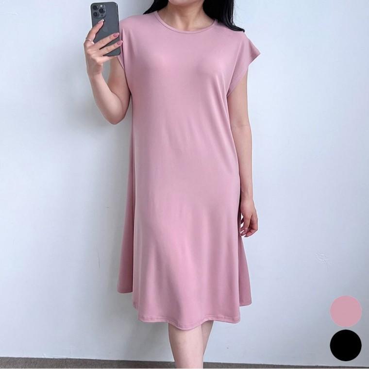반팔원피스 등원패션 시원한 여름 니트원피스 라운드넥 롱원피스 반소매