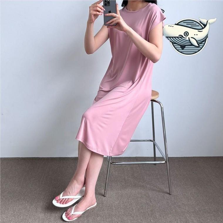 부드러운 핑크 쉬폰 원피스 여름 데일리 루즈핏 여름 여성원피스 치마 쿨원피스 시원한원피스