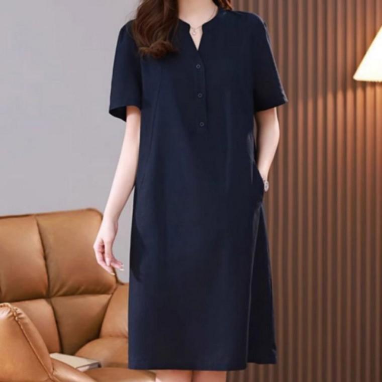 노카라원피스 여름 여성 가벼운원피스 노카라 원피스 미디 가벼운 시원한 반팔 출근룩