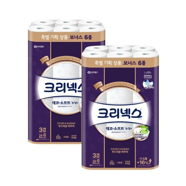 크리넥스 데코앤소프트 수딩플러스 3겹화장지 30롤x2팩