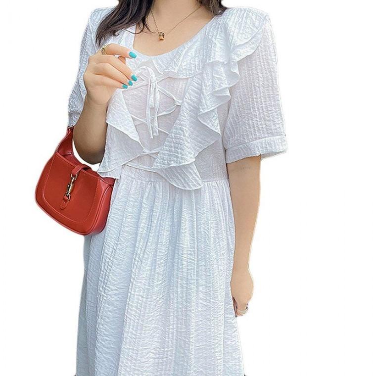 원피스 휴양지룩 롱원피스 여름 여성 스타일 셔링 면소재 인기 데일리 시원한 무지 반팔 원픽 셀파