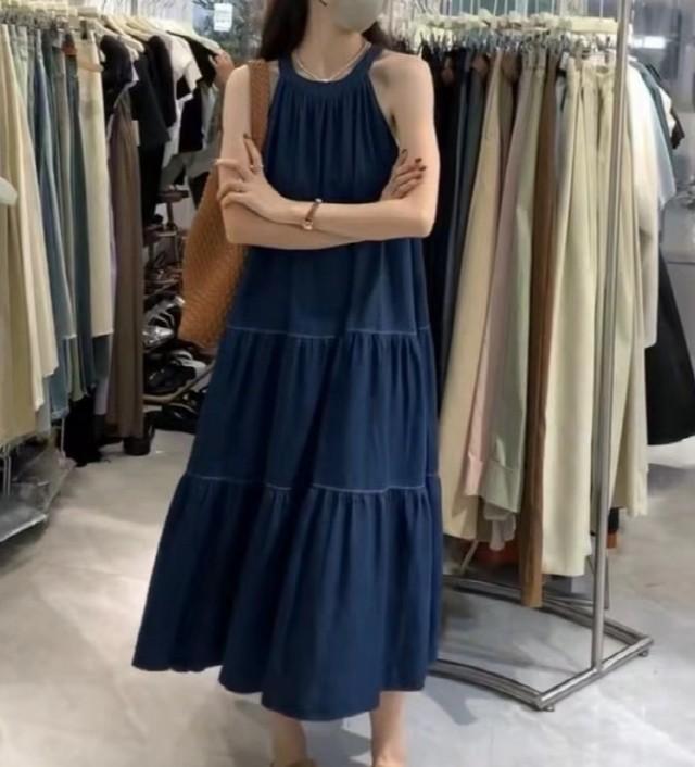 S847211상큼 시원한 휴가 비치 데일리 여름 썸머 라운드넥 나시 롱 원피스