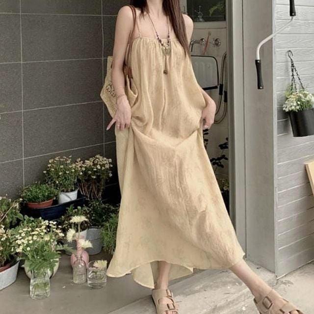 시원한 끈나시 롱원피스 여성 휴양지 바캉스 드레스