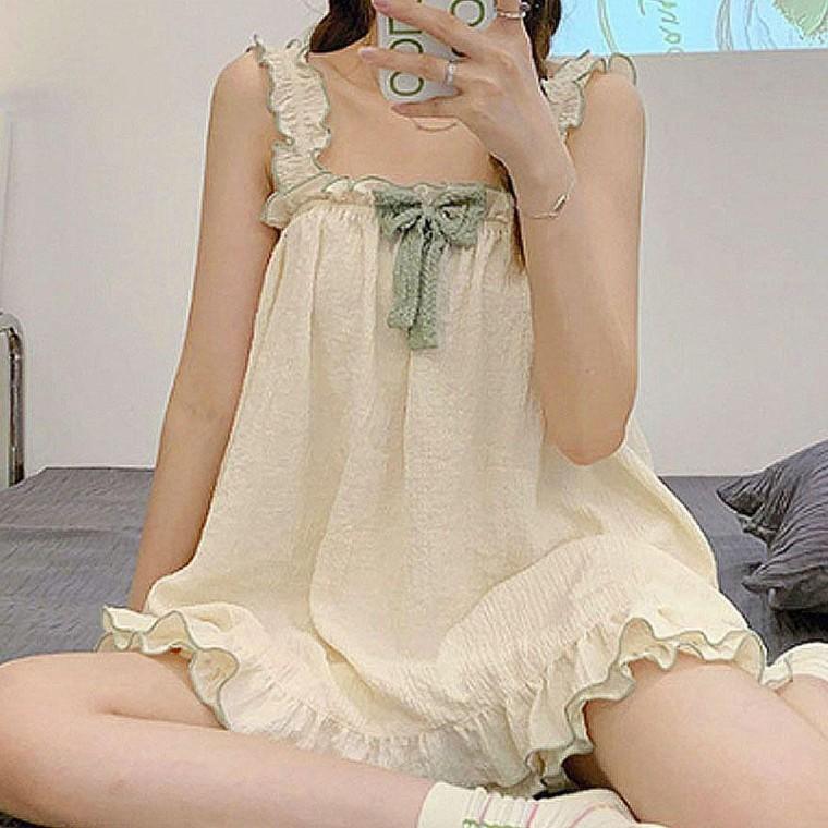프릴 파자마 무드 가벼운 시원한 데일리 반바지 러블리 세트 나시 여성 상하세트 파자마 여름 홈웨어 원픽