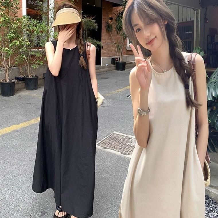 롱 민소매 A라인 시원한 나시 원피스 여름 여자