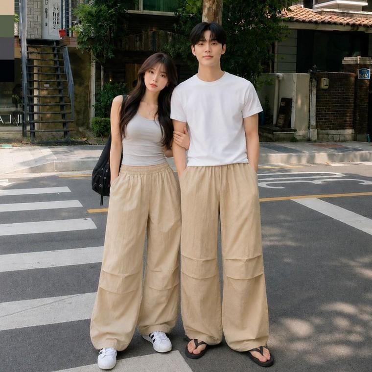 쿨링팬츠 남여공용 시원한 벌룬와이드 스트링 허리밴딩 바지
