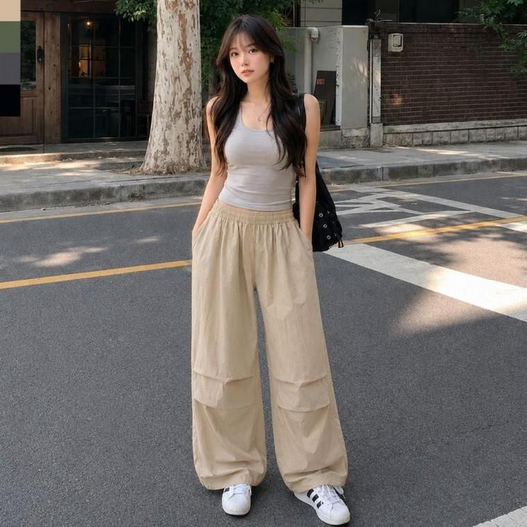여성팬츠 여자 시원한 벌룬 와이드 스트링 허리밴딩 바지