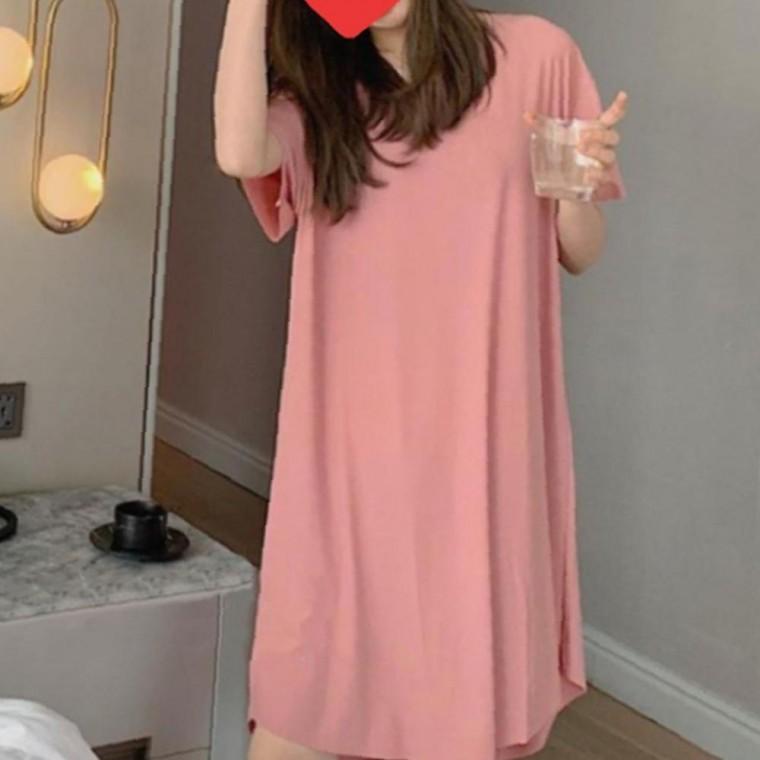 여성 시원한 편리 컬러 무지 반팔 1P 미디기장 치마