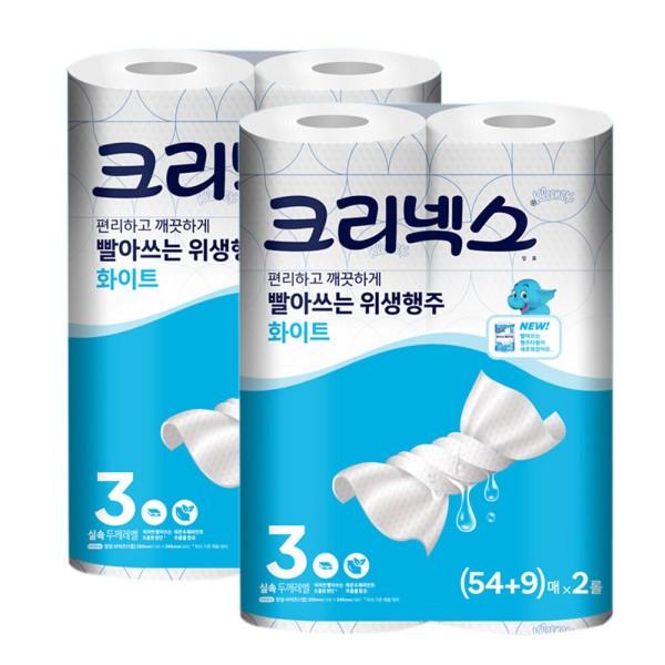 크리넥스 빨아쓰는 위생행주 화이트 (54+9)x2롤x2팩