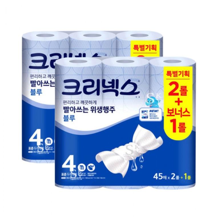 크리넥스 빨아쓰는 행주타올 프레쉬블루 45매x(2+1)롤x2팩