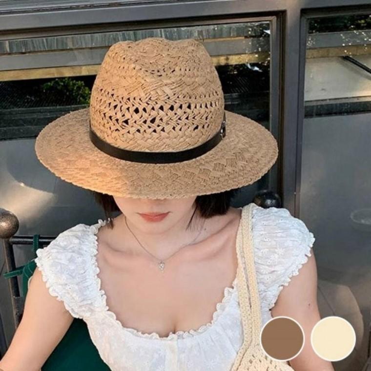 보닛햇 시원한 여름철 벨트 휴양지 밀짚모자 공용 햇 펀칭 장식 원픽