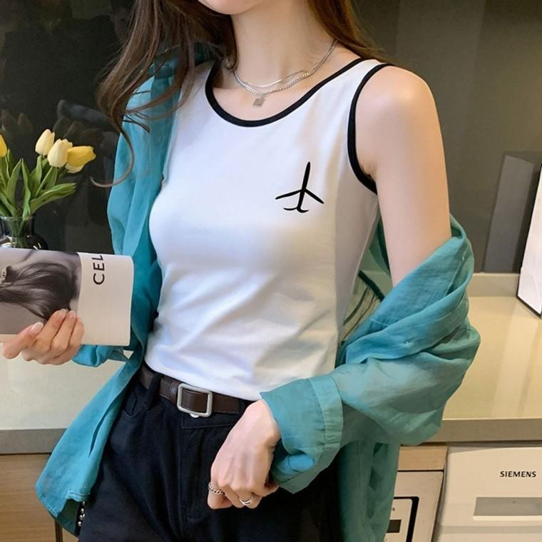 기본나시 민소매 비행기포인트 여름 이너 이너민소매 나시티 시원한티셔츠