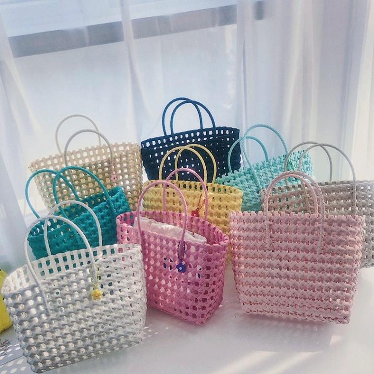 빨대가방 젤리백 PVC 에코 네트 라탄 가방 비치 백 수영 물놀이 휴양지 피크닉 바캉스 빨대 바구니