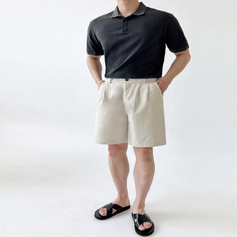 팬츠 베이직 핀턱 코튼 밴딩바지 편한바지 시원한바지 와이드 반바지 반밴딩