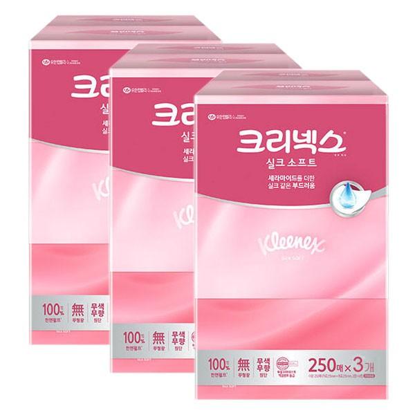 크리넥스 실크소프트 미용티슈 각티슈 250매 x3입x3팩