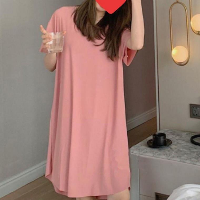 시원한 여자 컬러 무지 반팔 원피스 1P 미디기장 치마