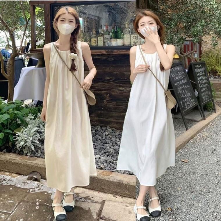 민소매 셔링 여름 시원한 원피스 롱 라운드넥 여자