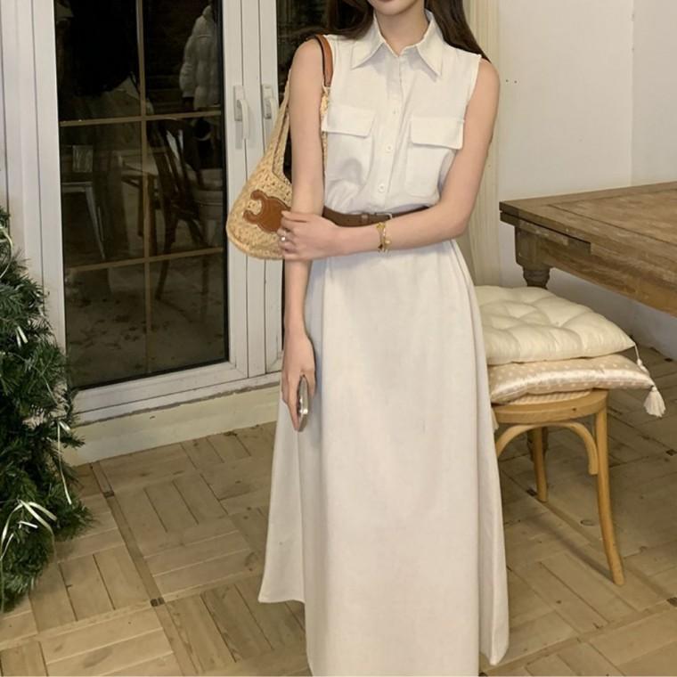 린넨 민소매 롱 셔츠 원피스 시원한