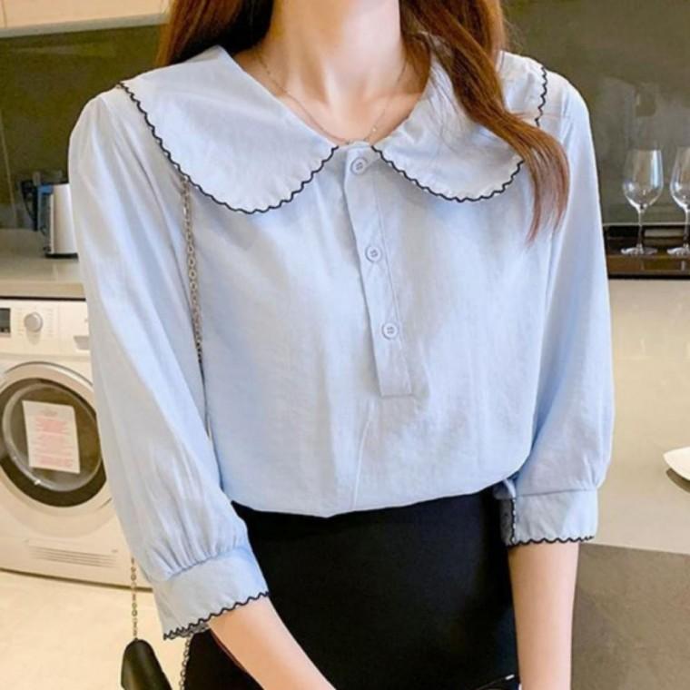 시원한 여름 여성 티셔츠 오피스 상의 블라우스 7부 빅카라 원픽