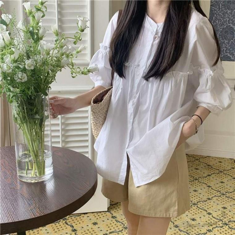 시원한 프릴블라우스 반팔 7부 블라우스 차이나 여성 셔츠 프릴 여름 데일리룩 원픽