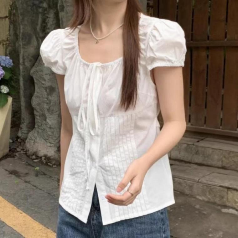 여성 러블리 시원한소재 핀턱 블라우스 스트랩 여름 원픽
