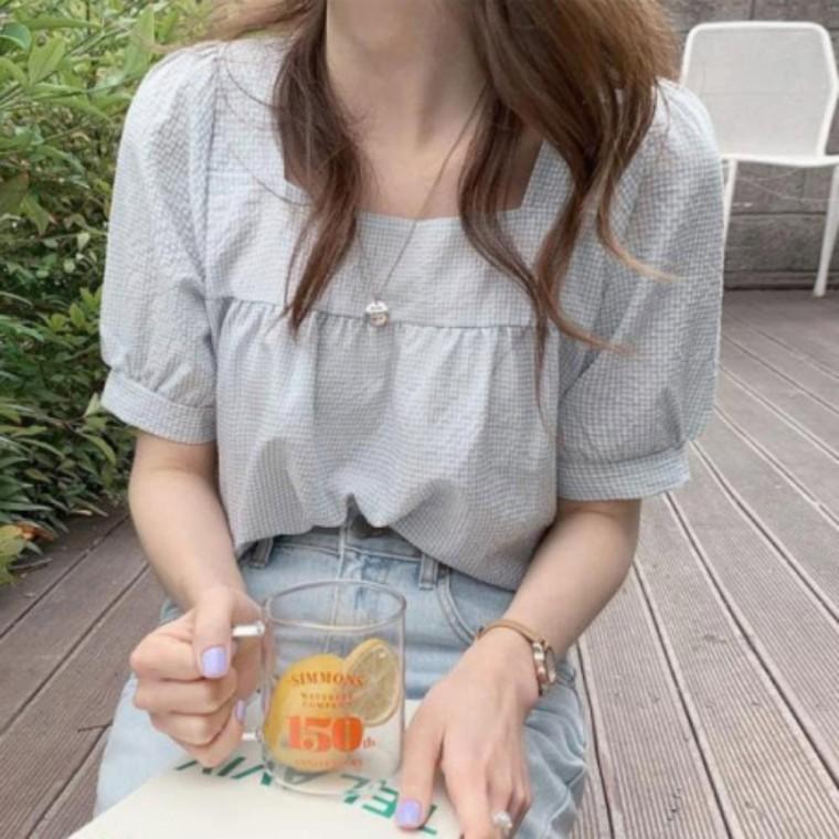 크롭 스퀘어넥 시원한 블라우스 여성 여름 셔링 퍼프 원픽