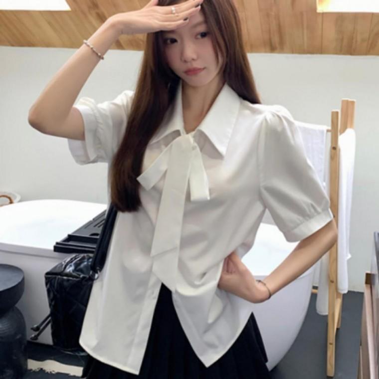 블라우스 여성 반팔 캐주얼 리본카라 카라 시원한 여름 원픽