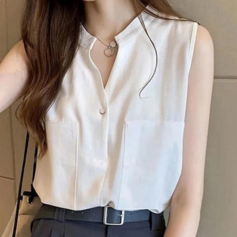 여름 블라우스 셔츠 시원한 여성 캐주얼 오피스룩 민소매 원픽
