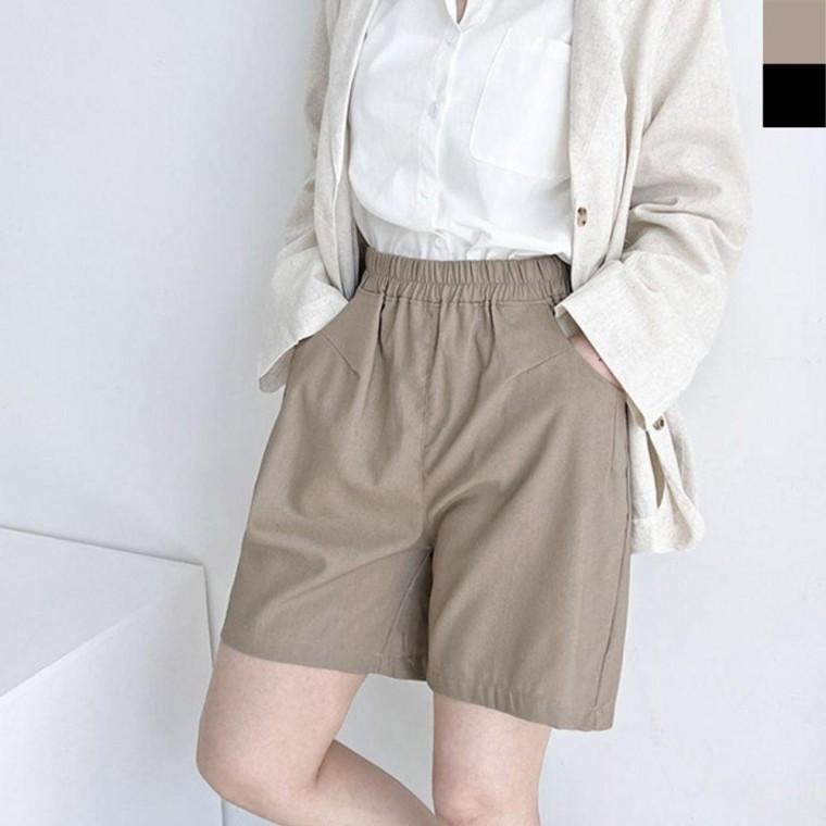 소재 밴딩 여성 여름 팬츠 1P 바지 베이직 린넨 린넨 데일리 반바지 시원한 원픽 셀파