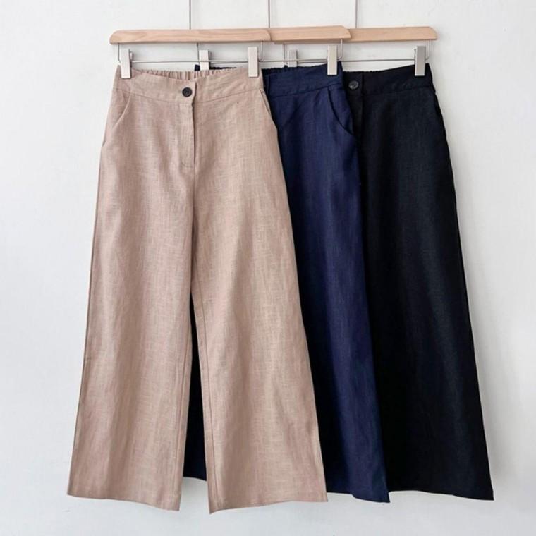 팬츠 데일리룩 바지 린넨 시원한 와이드 뒷밴딩 여성 팬츠 여름 린넨 9부 1P 원픽 셀파