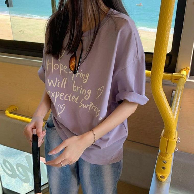 루즈핏 시원한 면티 레터링 캐주얼 티셔츠 반팔 영문 여름 여성 티셔츠 원픽 셀파