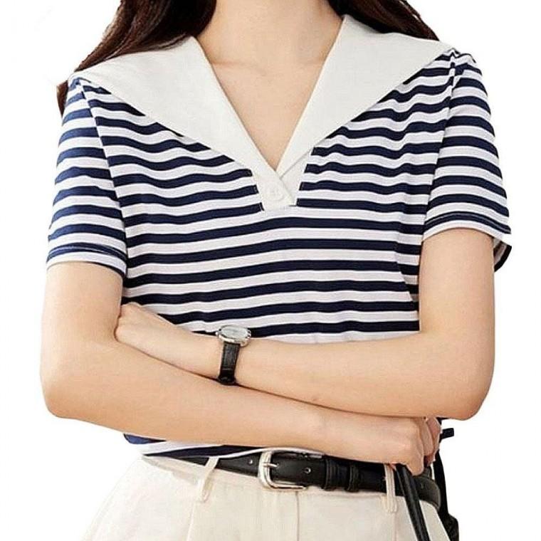 면 패션 캐주얼룩 시원한 티셔츠 반팔 카라 소재 인기 세일러 반팔티 여름 여성 원픽 셀파