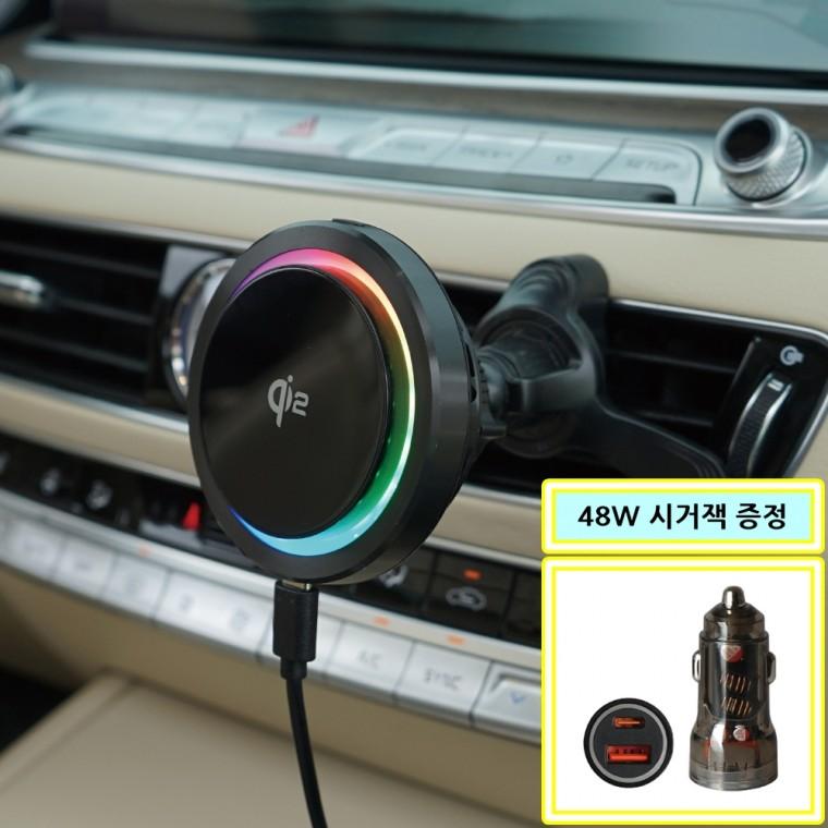 [시거잭 증정] Qi2 맥세이프 지원 휴대폰 차량용무선충전기 거치대 엔브이이백이십육