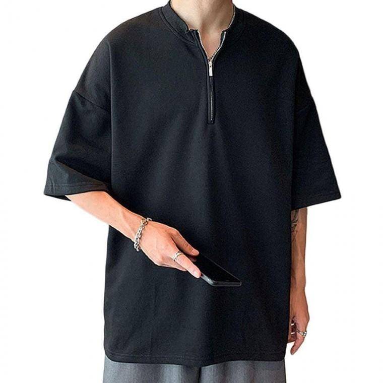 남성 반집업 지퍼 반팔티 여름 데일리 쿨링 시원한 스포츠 티셔츠