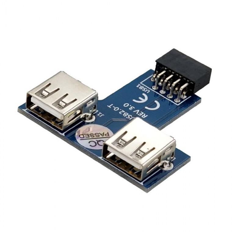 USB 2.0 A타입 9핀 2포트 커넥터변환 듀얼좌우젠더 메인보드