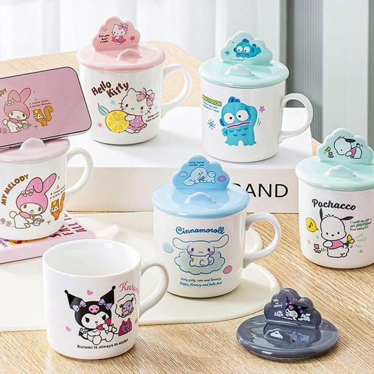 세라믹머그컵 뚜껑머그컵 머그컵 물컵 세라믹 400ml 1P 스푼 뚜껑 거치